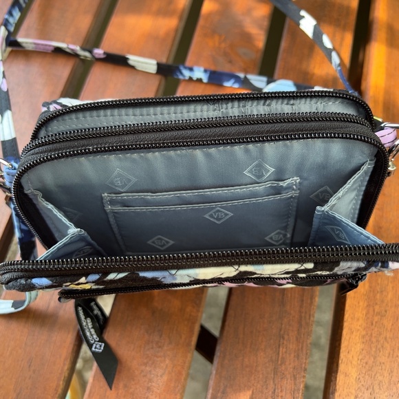 Vera Bradley RFID All in One Crossbody Bag Plum Pansies - Picture 7 of 13
